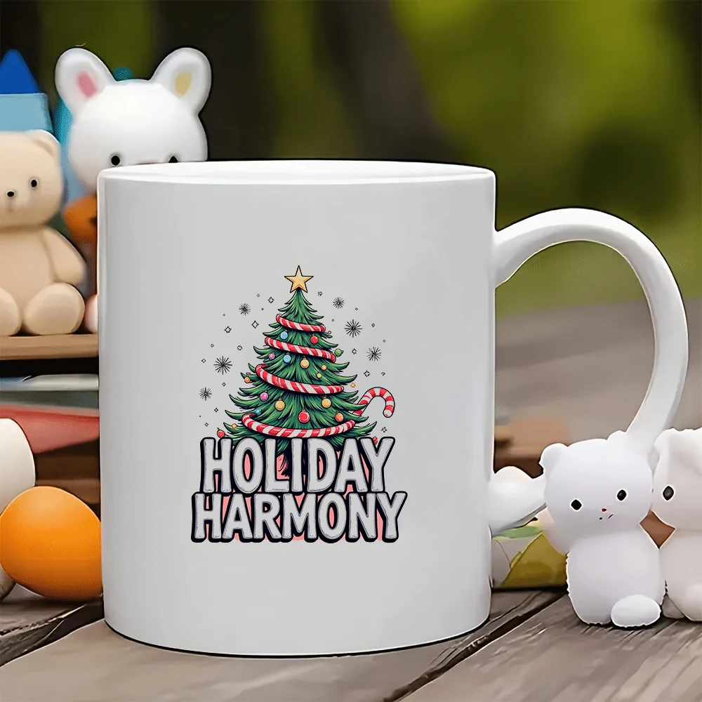 

11oz Cup + Cartoon Christmas Tree Theme + Colorful Candy Cane Design Christmas Gift Kids Cup Family Office Coffee Cup
