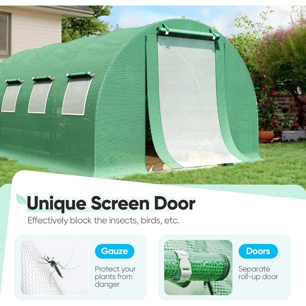 Opgewaardeerd 20'x10'x6.6' groot inloopkas buiten, robuust gegalvaniseerd stalen frame hoge tunnel groen huis met PE-afdekking