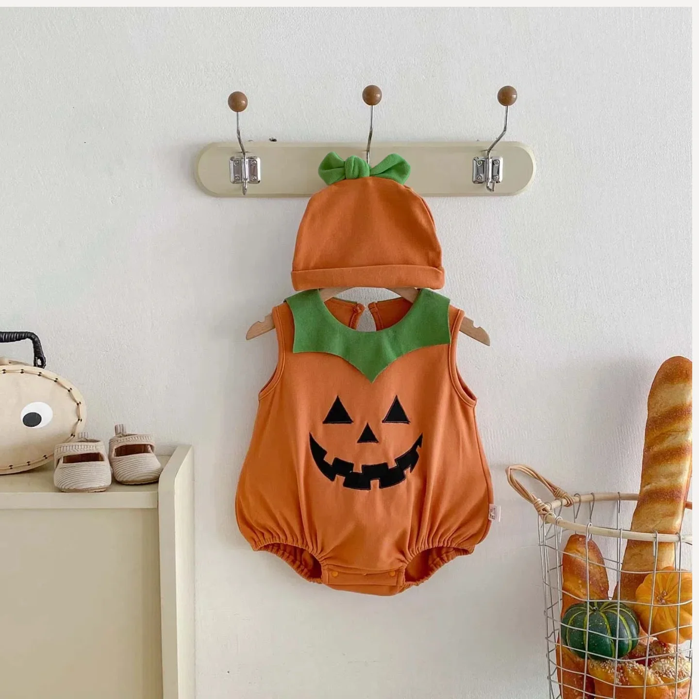 Halloween Costume Cute Pumpkin Face! Baby Girl Pumpkin Jumpsuit Two-Piece Set, Funny Pumpkin Face and Hat with Words 3-24M  127