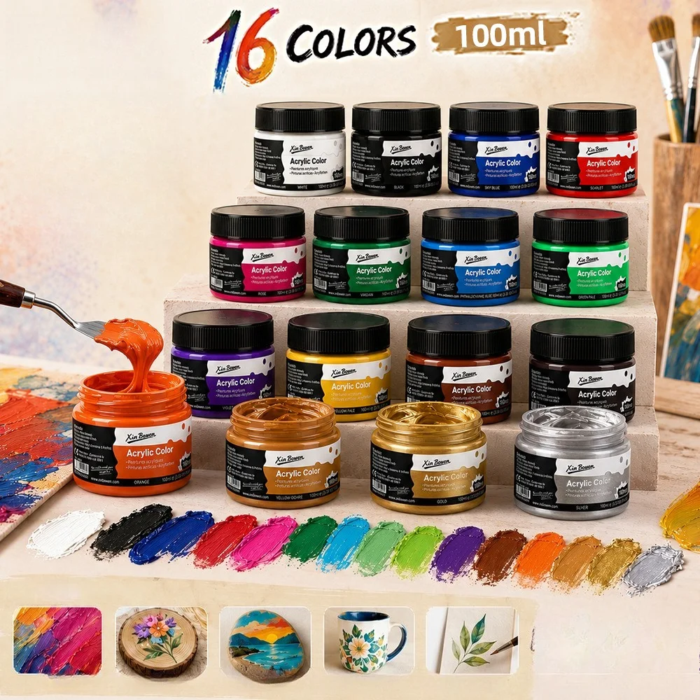 100ml-wide-mouth-acrylic-paint-16-colors-multi-use-pigment-graffiti-gouache-watercolor-art-painting-materials