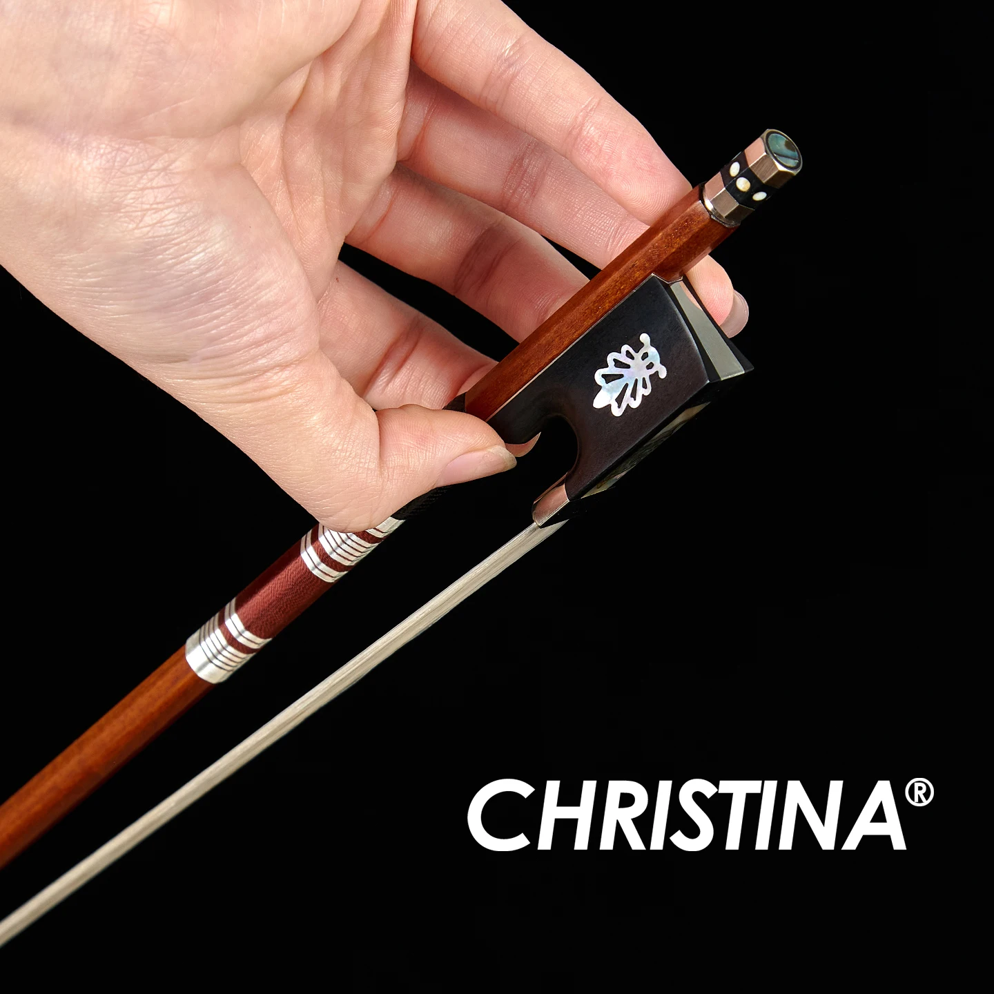 CHRISTINA Violin Bow G05 Rosewood Round Stick Peacock Flower Eye Ebony Frog Inlaid with Abalone Shell 4/4 Size