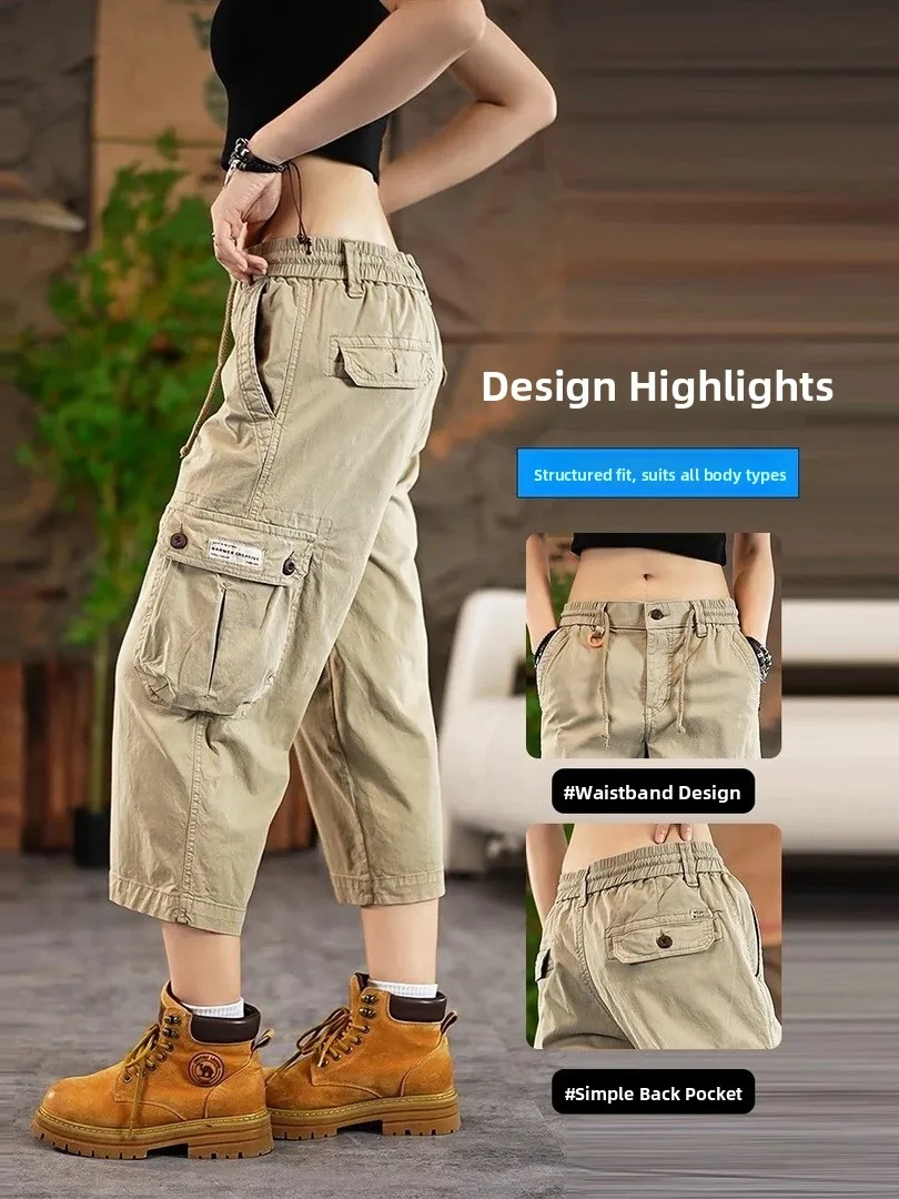 

Уличные повседневные хлопковые брюки-карго, свободные брюки для мужчин и женщин, летние тонкие дышащие брюки в американском стиле ретро, модные восьмиteen брюки