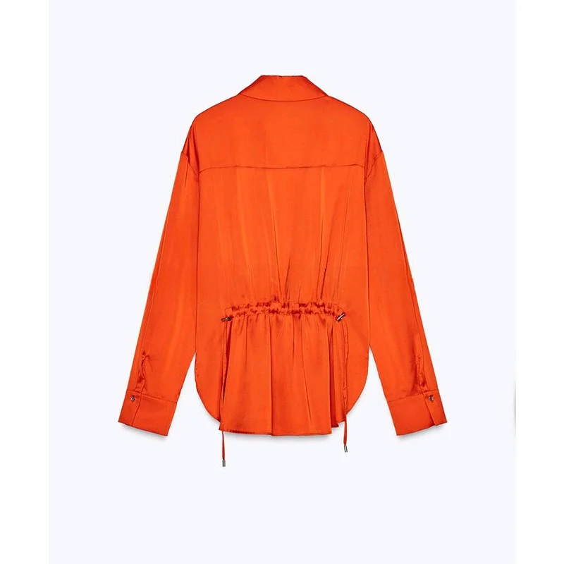 Spring New Women's Commuter Sle Loose Silk Satin Long Sve  Collar irt Drapey Comfortable Polyester Fiber 00%