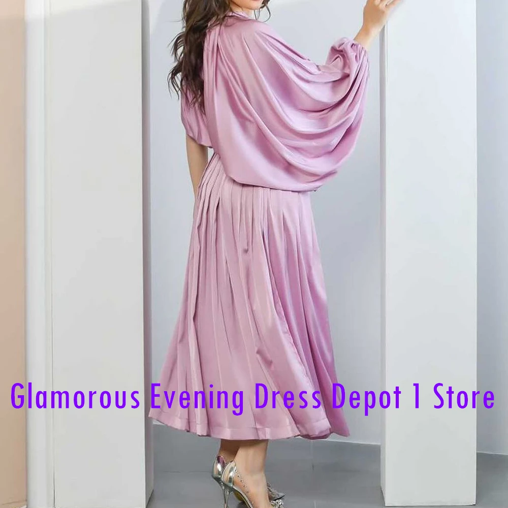 Customized Fashion One Shoulder Satin Evening Dresses Temperament A-Line Ankle Length Long Sleeves Custom Size Celebrity Gowns