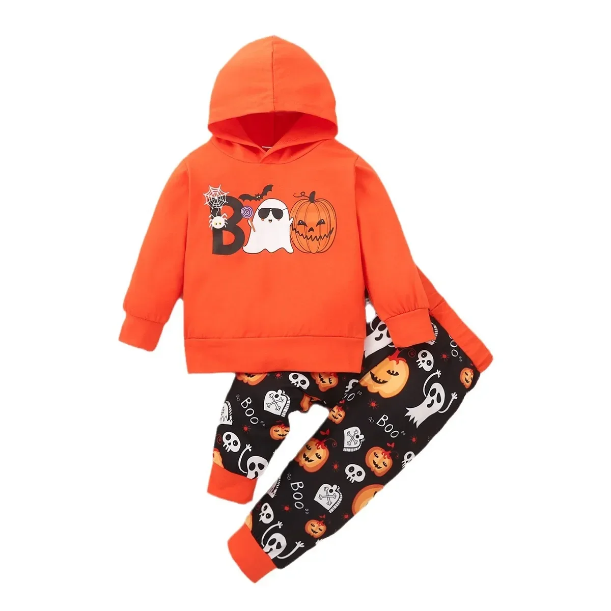 2024 Toddler Boys Girls Clothes Sets Long Sleeve Cartoon Letter Prints Hoodie Halloween T-Shirt Tops Pants Outfits Cosplay Suit