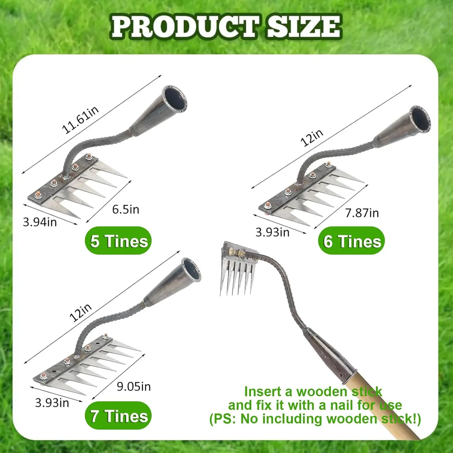 5/6/7/8 Teeth Iron Gardening Hoe Weeding Rake Farm Tool Grasping Raking Loosening Soil Nail Rake Tool Artifact Harrow Farm Tool image 6