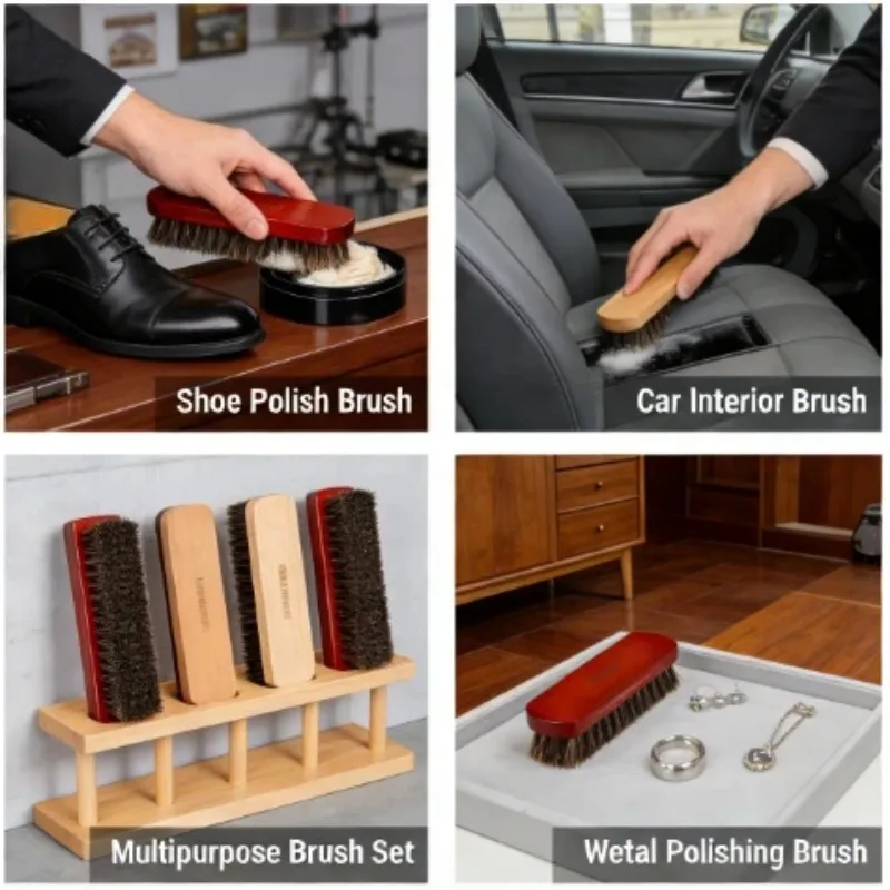 Multi Purpose Horsehair Brush Large Size Shoe Polish Brush Leather Cleaning Polishing Brush for Shoes Furniture Car Care