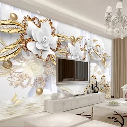 Styl europejski 3D białe kwiaty biżuteria luksusowa tapeta fototapety tv do salonu Sofa Hotel tło tapeta Home Decor