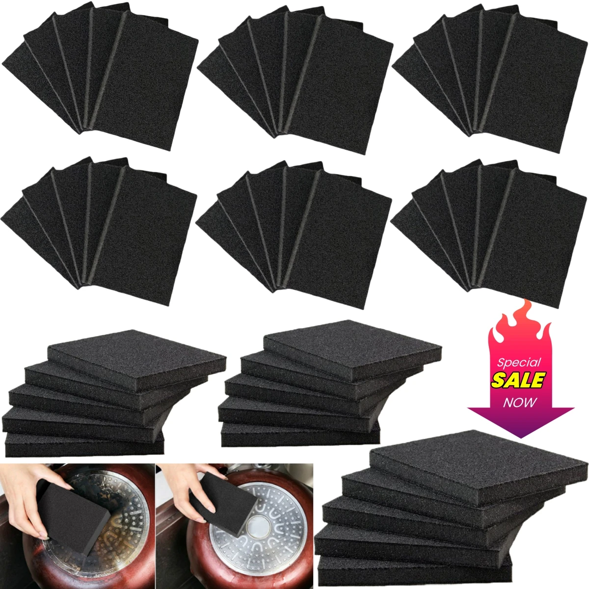 1~10PCS Black Magical Sponge Pot Cleaning Brush Descaler Emery Rust Remover Dish Brush Wipe Scrub Pot Cleaner Kitchen