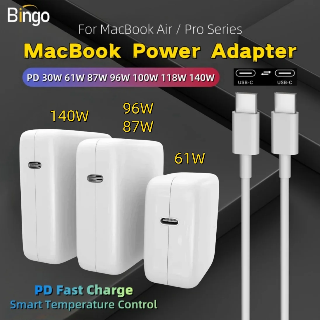 

30W 61W 87W 96W 100W 118W 140W 140W+M3 USB C Charger Power Adapter for MacBook Pro 16,15,13 inch, New Air 13 inch 2020/2019/2018