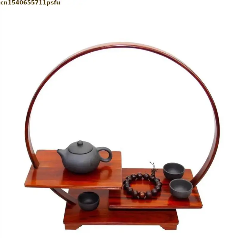 Ebony Wood Tea Sets Pedestal Decorative Shelf Vase Bonsai Plant Rack Buddha Incense Burner Display Stand Circular Decor Frame