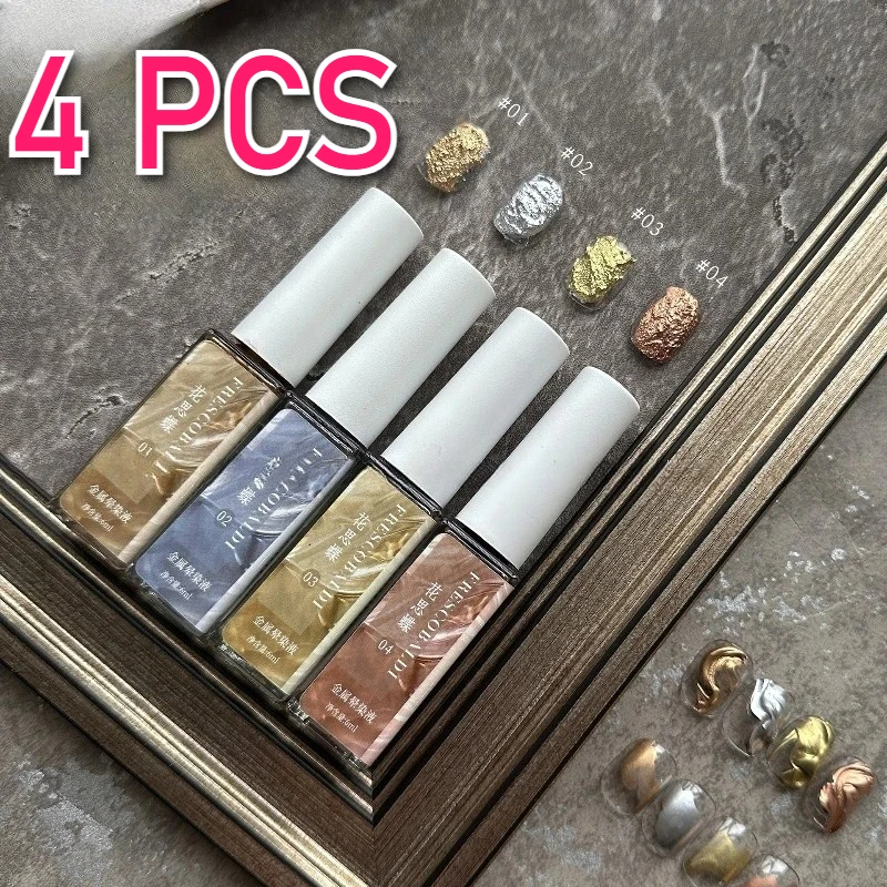 4 Uds. Esmalte de uñas metálico, pintura de Color Soluble en agua, esmalte de uñas degradado, barniz de Gel para decoración de uñas dorado y plateado, No necesita luz