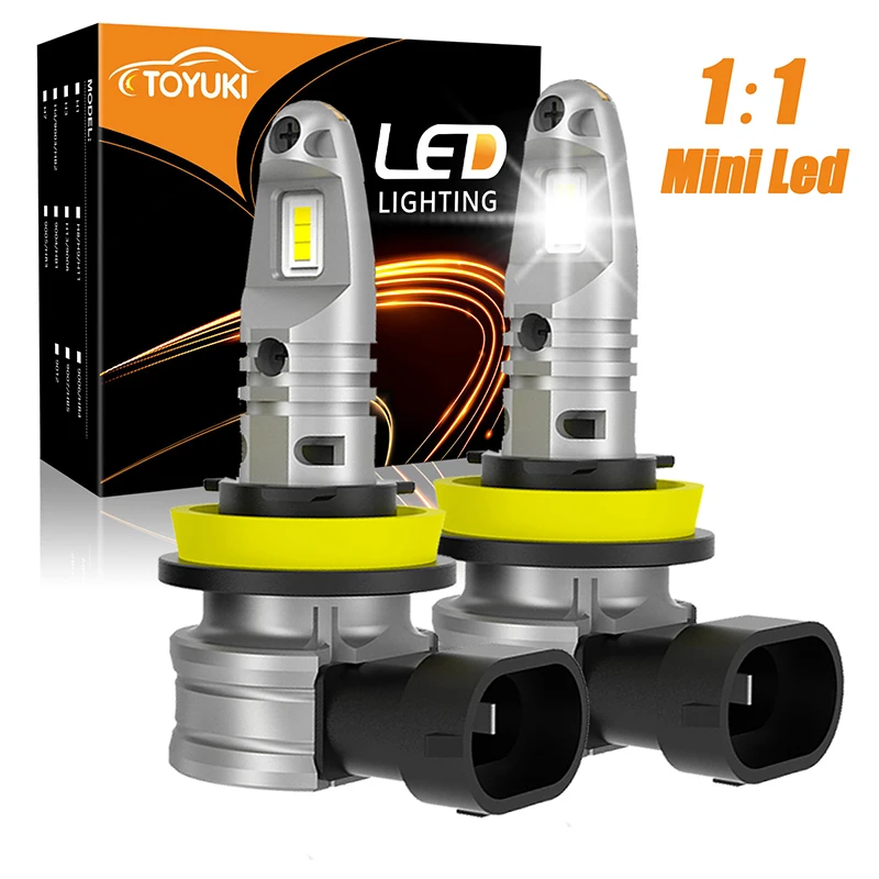 

TOYUKI 2Pcs H11 H8 H9 Mini Led Headlight Bulb 1:1 Size Fanless Csp 6pcs for Car Lamp Fog Lights Driving Light 6000K White 12V