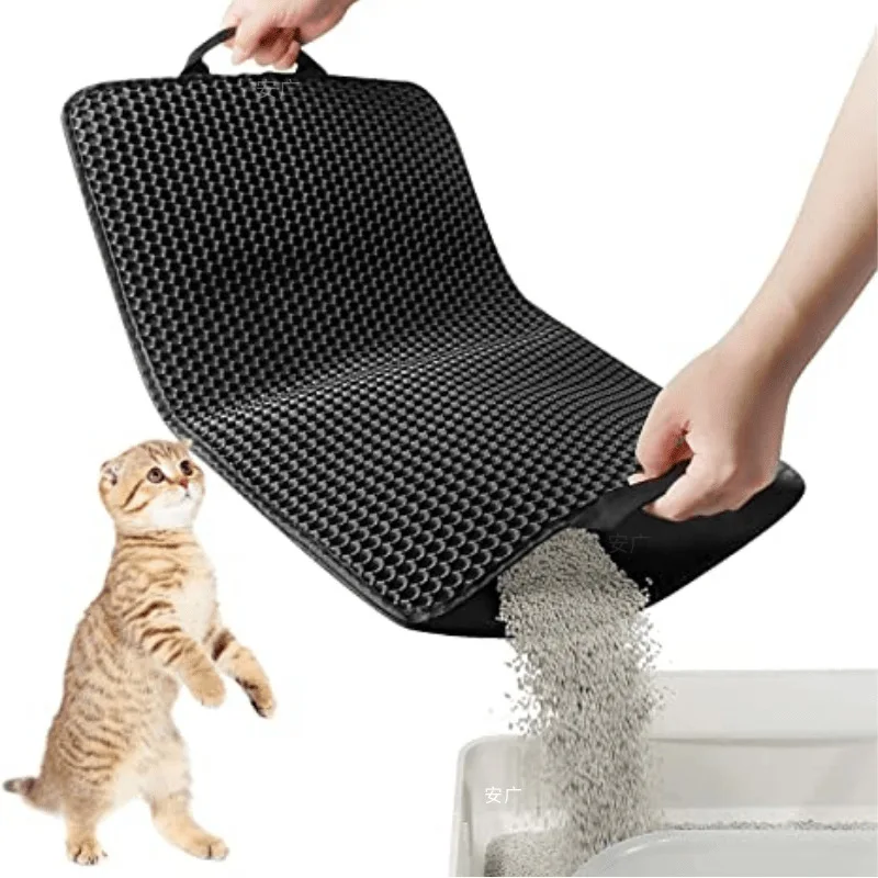 Estera de arena para gatos, caja de arena para gatos de doble capa, estera impermeable, almohadilla plegable de arena antideslizante para gatos,