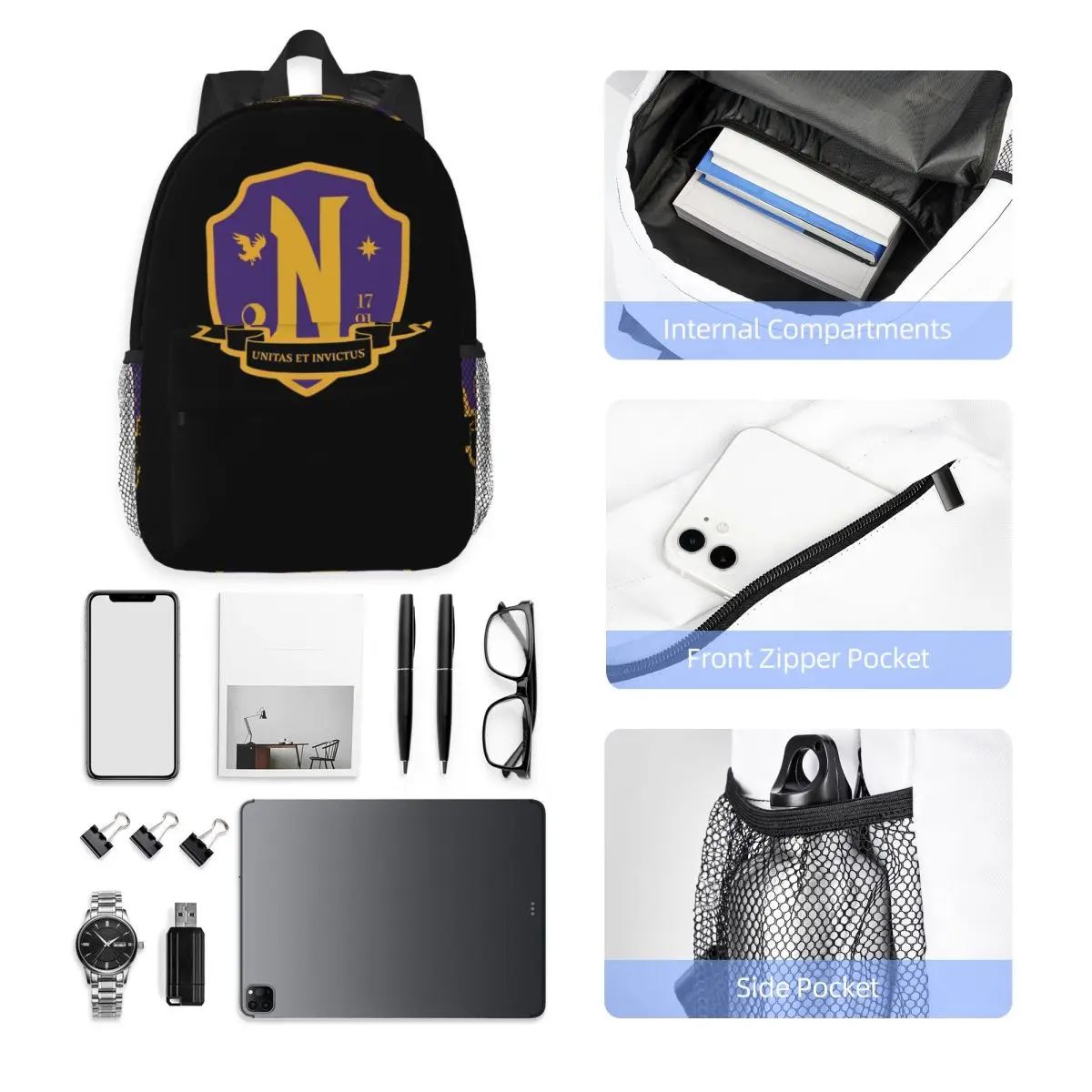 Nevermore Academy Crest (clean) Backpack Hot Sale Daypack Large Capacity BookBag Shoulder Bags for Men Women School Bag