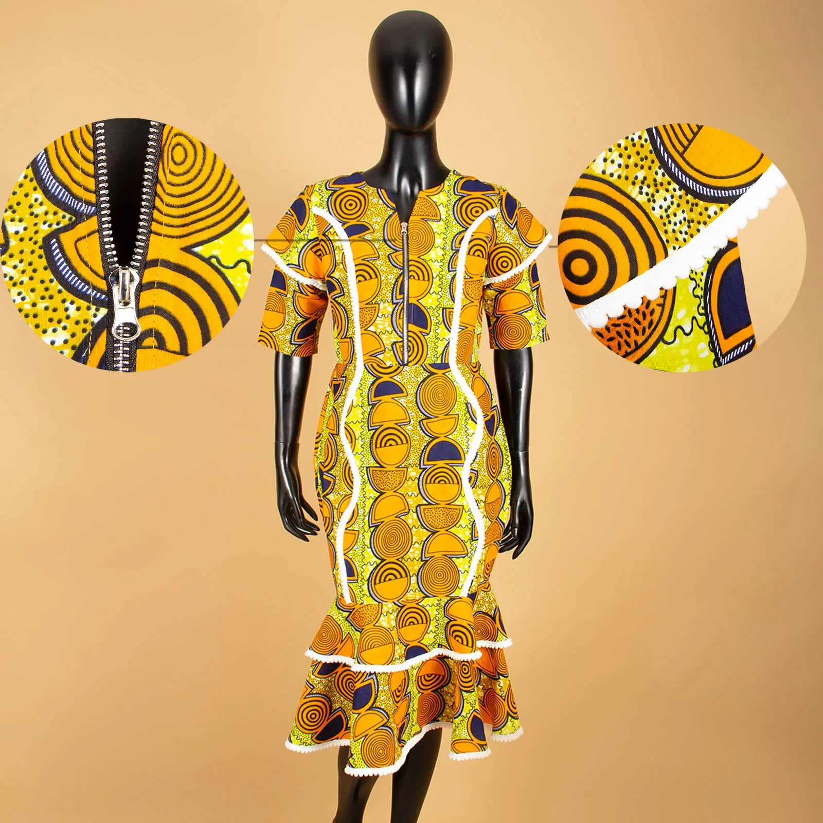 African Dresses for Women Print Outfits Short Sleeve O Neck Midi Dress Dashiki Clothing Clothes Ankara Wear AFRIPRIDE a2125032