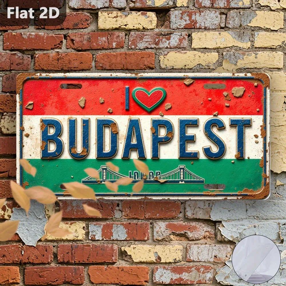 2D Flat, Vintage Budapest Hungary Wall Sign - Retro 