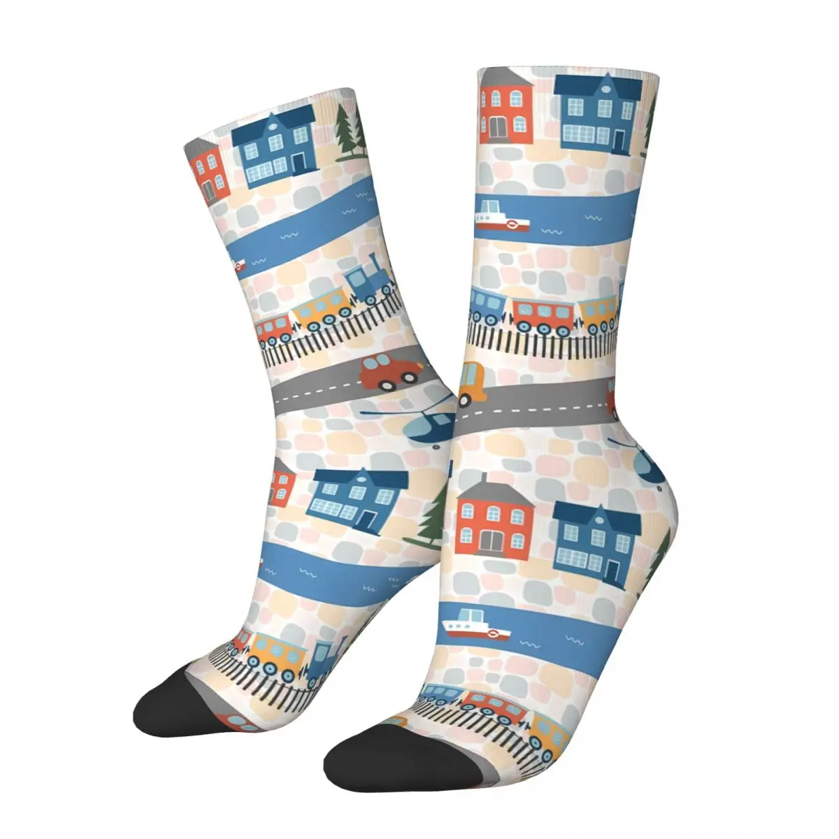 Retro Different Types Of Roads Men's Socks Unisex Harajuku Seamless Printed Happy Crew Sock Gift