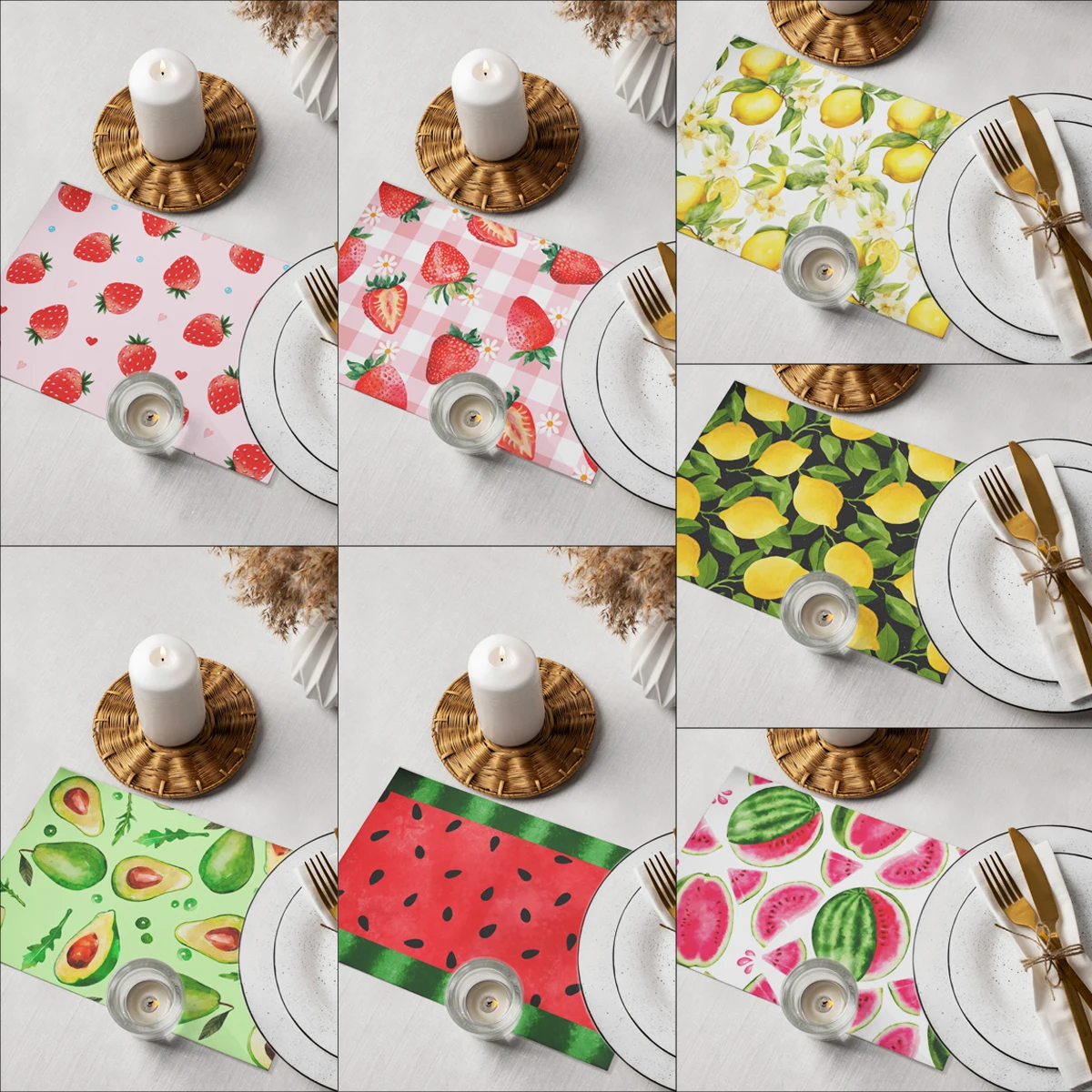 4Pcs Fruit Placemat Summer Fruit Theme Happy One Birthday Party Decorations Kid Adult Baby Shower Supplies Wedding Party Favors