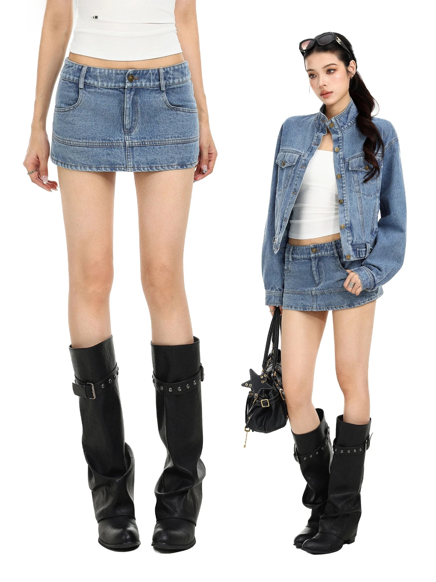 Low Waist Denim Skirt Women's Sexy Slim Fit A-Line Skirt Prevents Exposure Full Body Skirts Casual Summer Skirts