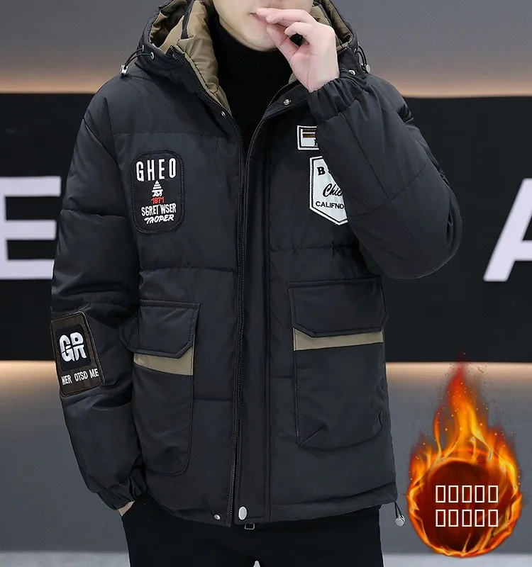 

Мужская зимняя утепленная хлопковая куртка с капюшоном, повседневная модная брендовая теплая верхняя одежда для активного отдыха, молодежная куртка прямого кроя в городском стиле