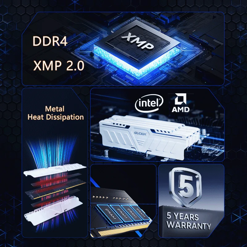 GUDGA Ram 메모리 DDR4 8GB/16GB/32GB 2666 3200 3600 4000mhz 1.2V/1.35V 288Pin Dimm CL18 데스크탑 …