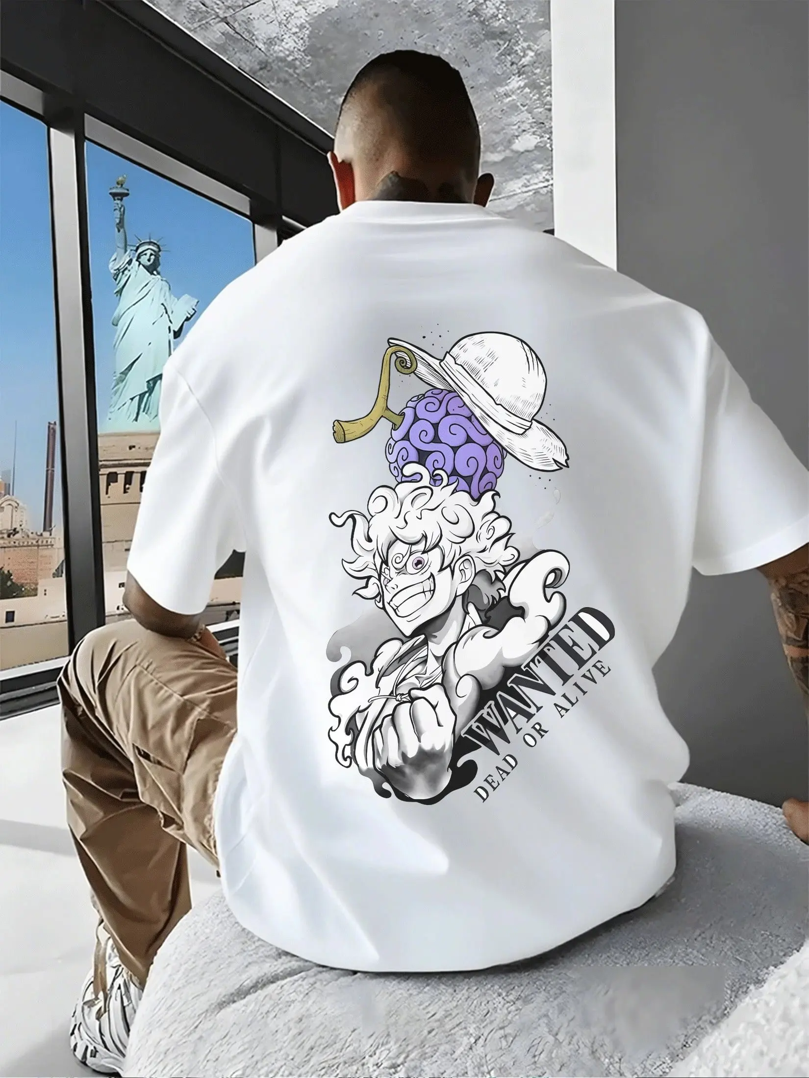 Übergroßes lässiges einteiliges Herren-T-Shirt, Anime-Grafik-T-Shirt, Damen-Kurzarm-T-Shirt, Sommer, Y2k-Kleidung, Streetwear, Paar-Tops
