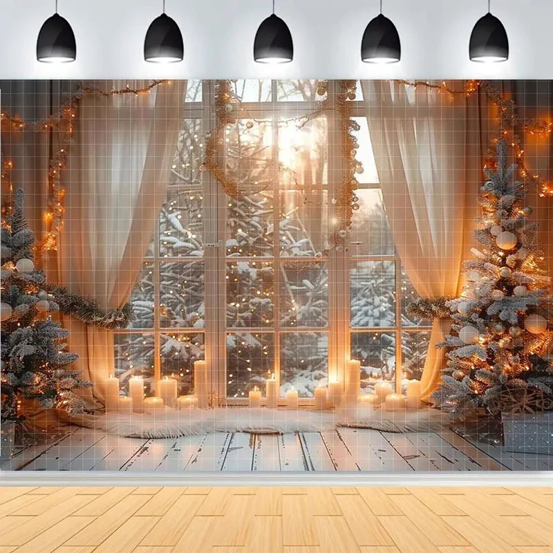 Winter Christmas Wonderland Festive Windows Photography Background Snowflakes Tree Birthday Party Photo Studio Backdrops EW-30