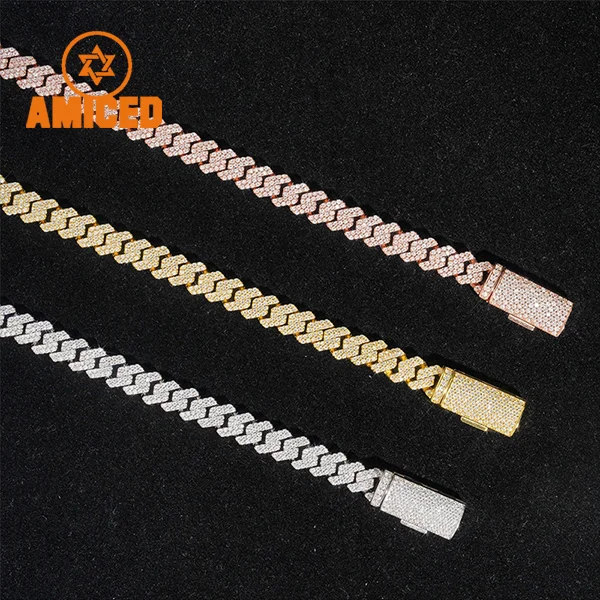 Link Cuban Chain Moissanite Custom 925 Silver 8mm White Yellow Rose Gold Plated Cuban Moissanite Chain.
