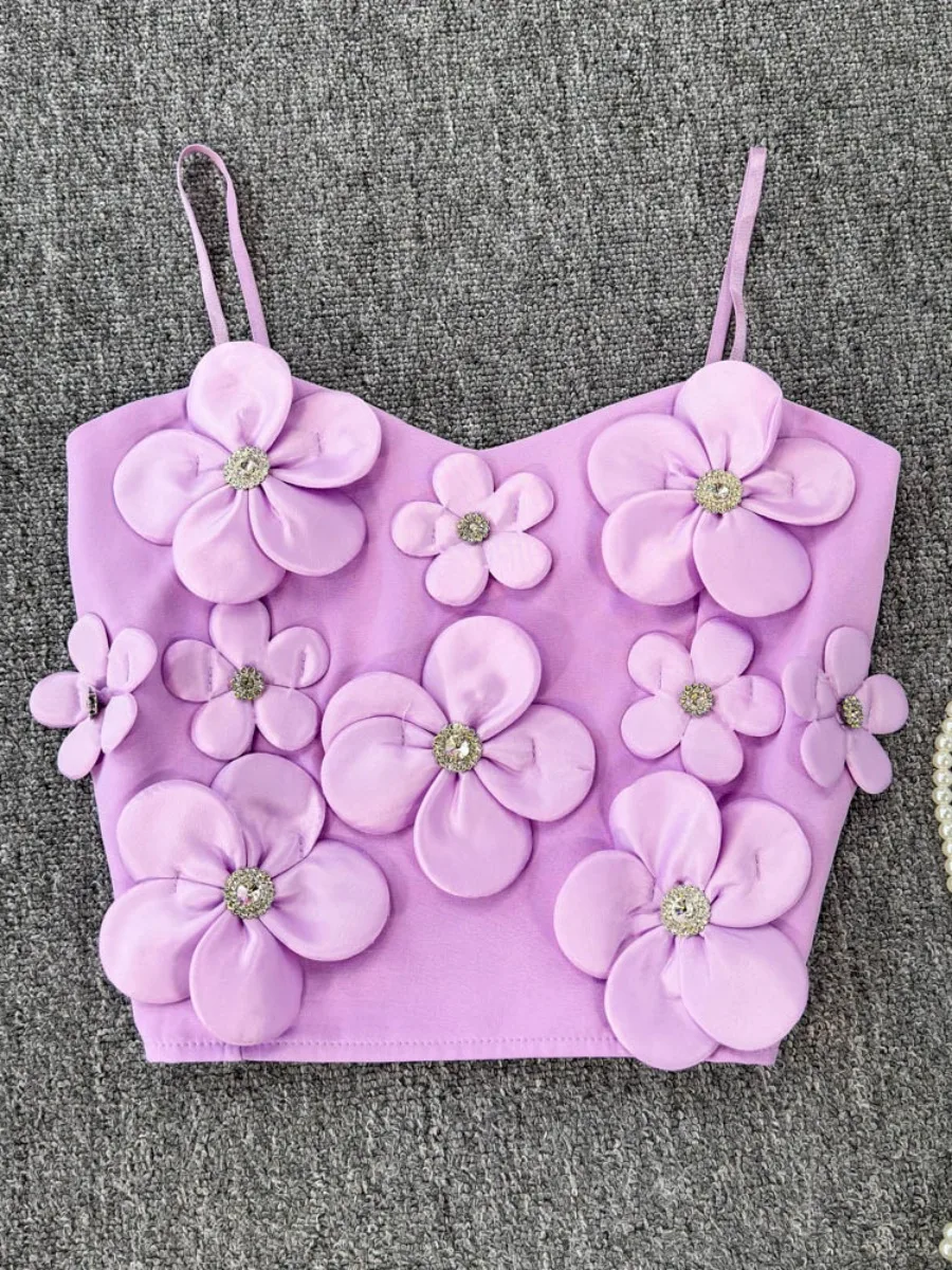 

Foamlina French 3D Flower Sling Vest Corset Women's Summer New Prom Stage Club Spice Girls Tight Skinny Tube Top Bustier Tide