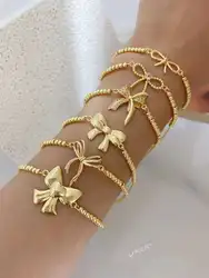 KKBEAD 18K Gold Plated Bow Bracelet Adjustable Y2K Jewelry for Women Summer Graduation Gifts for Her Boho Elegant Party Wear