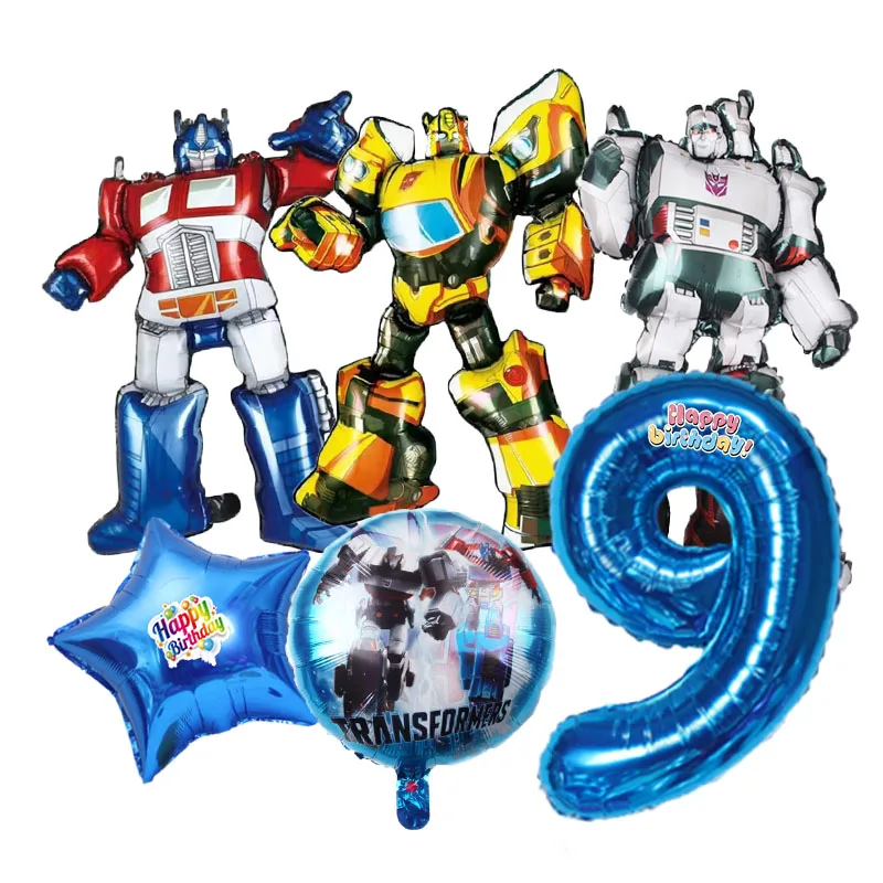 6-teiliges Set Transformations-Geburtstagsparty-Dekorationen Baby-Shower Optimus Prime Bumblebee Aluminiumfolie Digitalballons Geschenke – Detail 5