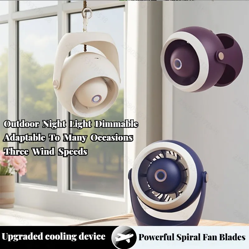 

Wall-Mounted Desktop Turbine Fan - USB Rechargeable with Night Light, Portable Mini for Home, Office, Dormitory & Outdoor Use