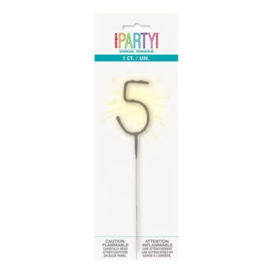 Gold Number 5 Sparkler Flame Birthday Candle, 7