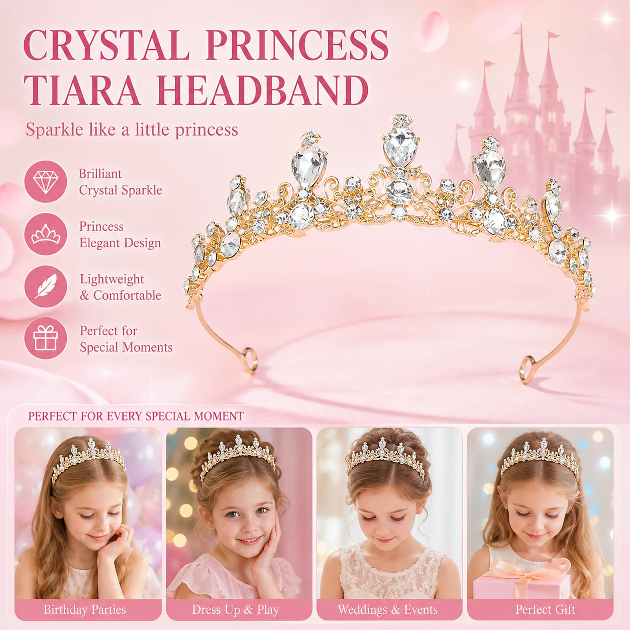 Little Girls Sparkly Rhinestone Tiaras and Crowns Light Luxury Princess Diadem Women Birthday Party Hair Jewelry Ornaments - view 5
