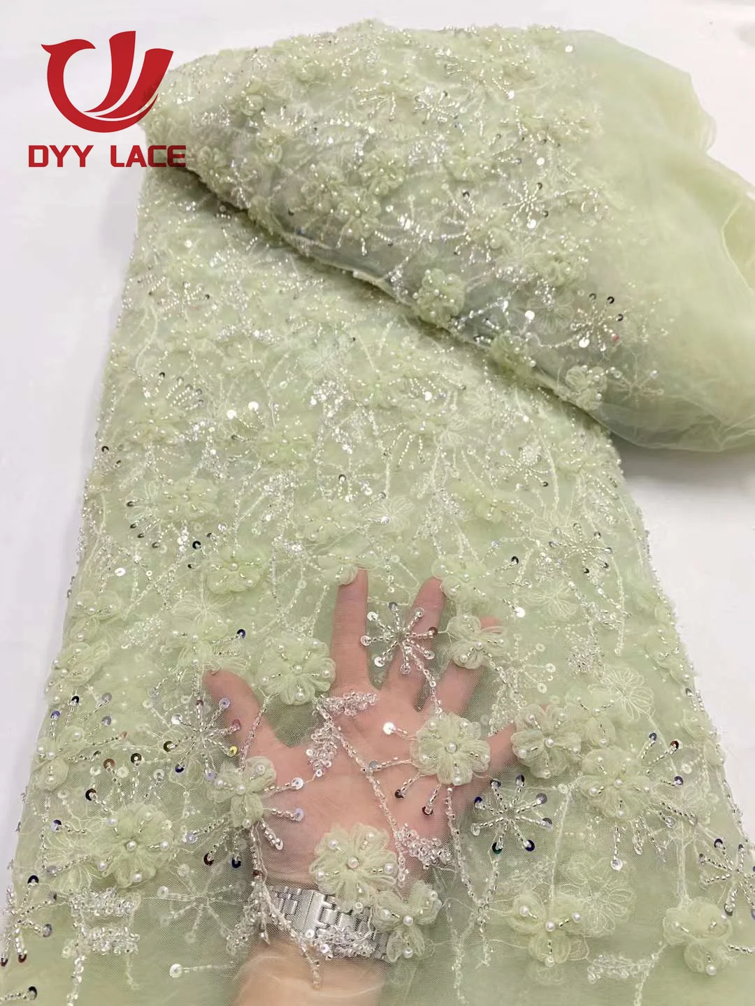 Latest African Nigerian Lace 3D Flower Fabrics 2024 High Quality Sequins Luxury Beaded Lace Wedding Bridal Dress Clothes Sew