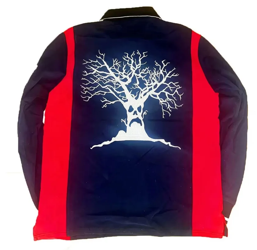Europäische und amerikanische Vollstickerei, schöne Landesflagge, großer Baum, Stickmuster, Unisex-Pullover, Poloshirt