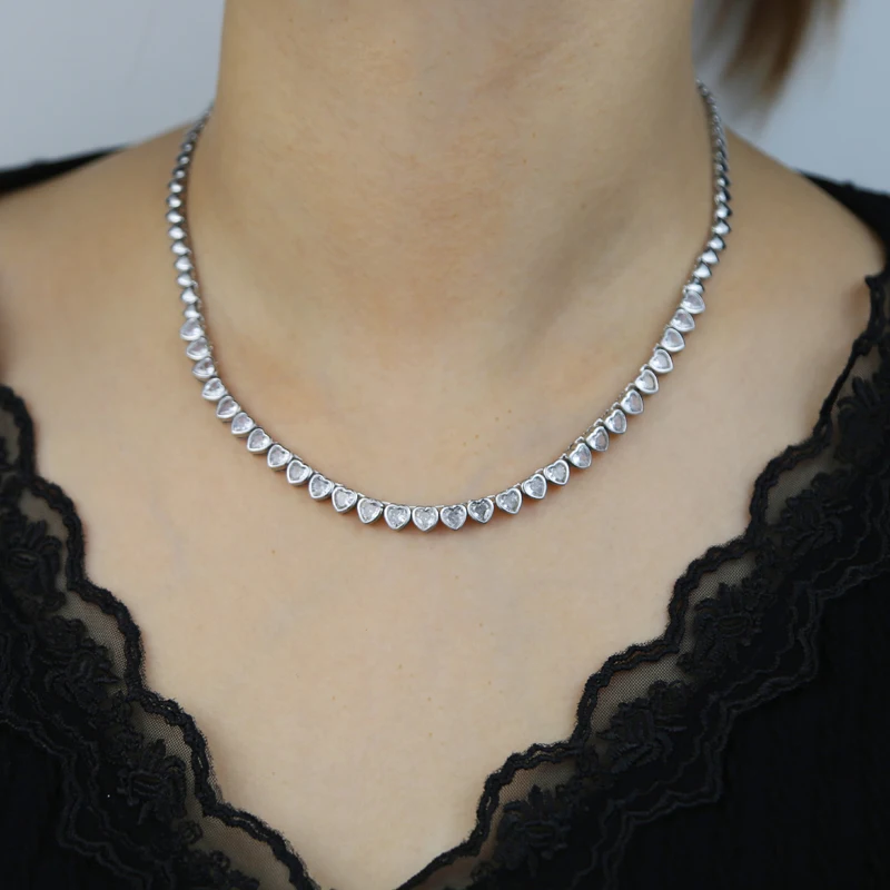 Drop Ship Hip Hop Women Lady Necklace Paved 5a Heart Cz Tennis Choker Necklace Gold Rose Silver Color For Party Wedding Jewelry