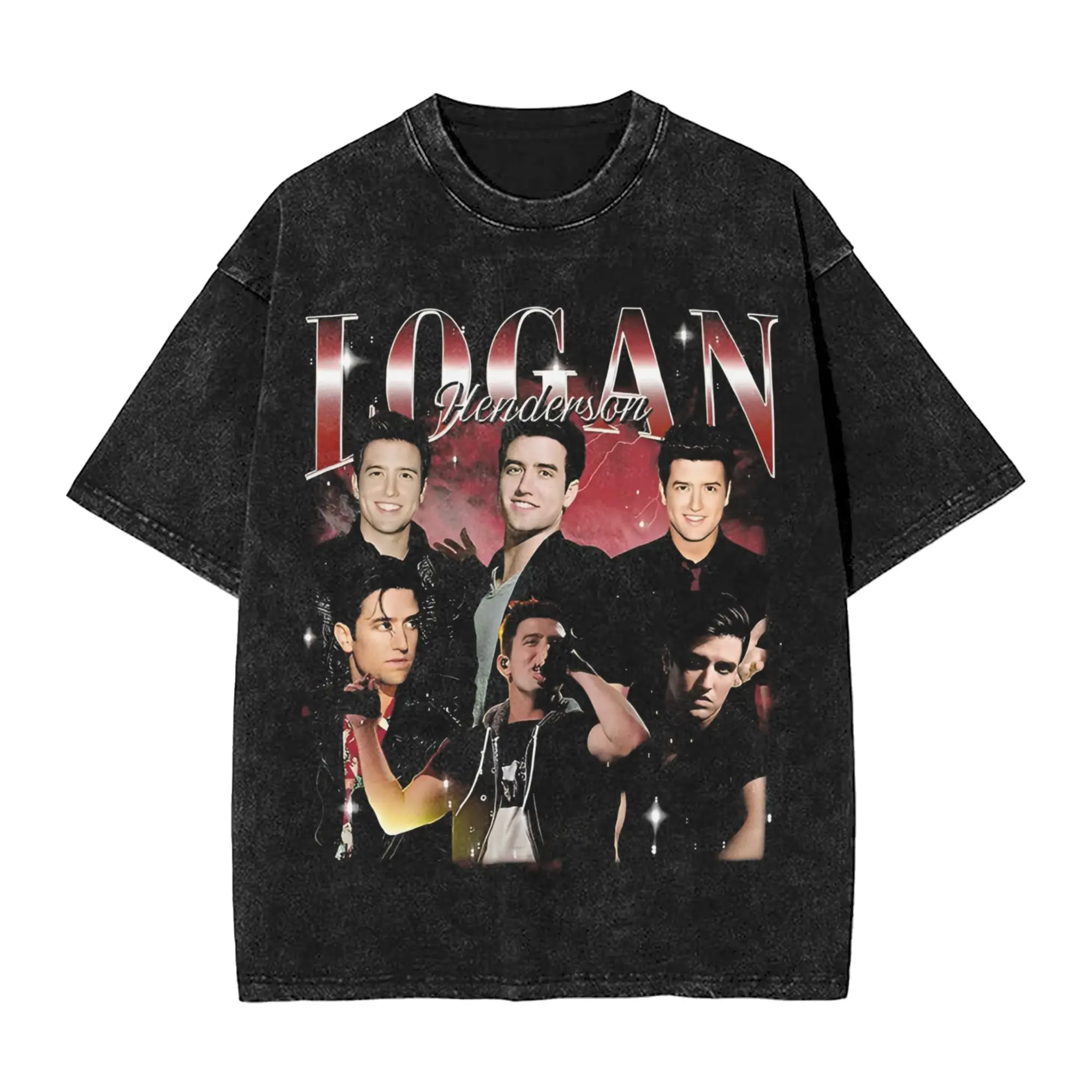 

Винтажная стираная футболка Logan Henderson Big Time Rush, свободные футболки, трендовая футболка для мужчин, летние классические повседневные топы Y2K
