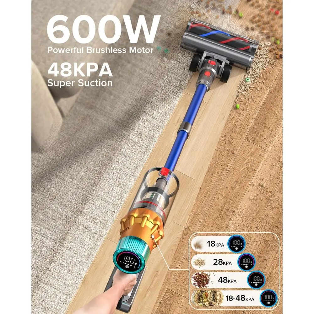 Aspirador de pó sem fio s8, 600w 48kpa até 65 minutos de vácuo recarregável, aspiradores portáteis leves sem fio para