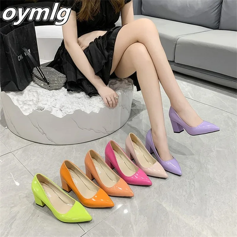 Pointed toe shoes women\'s thick and high heels 2022 new women\'s shoes spring shallow mouth size 33-43 women\'s single shoes