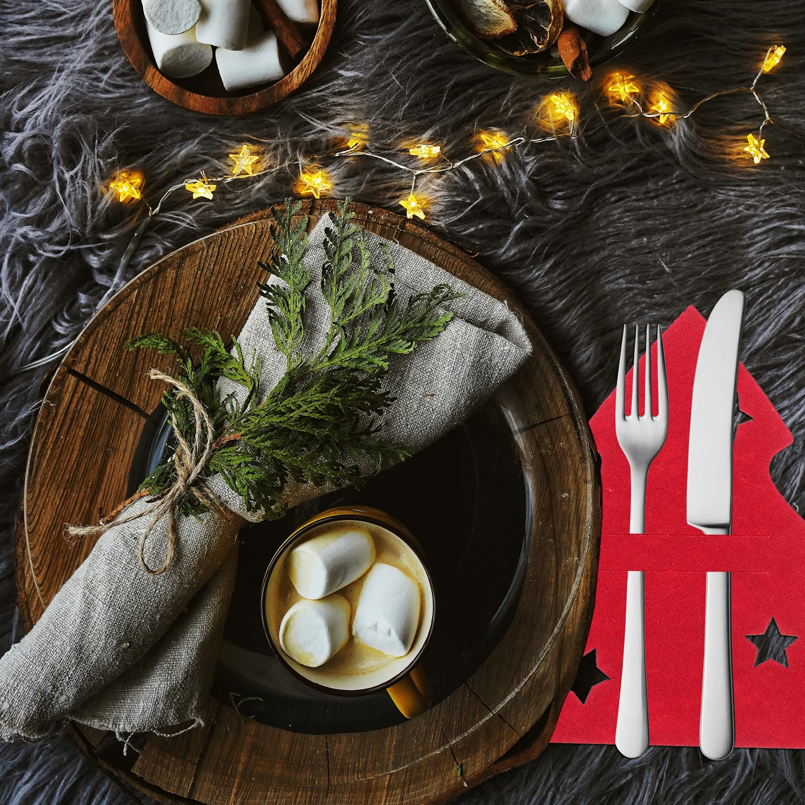 

Forks Christmas Tree Tableware Set Has Holders Silverware Mini Cutlery Covers Felt Cloth Banquet