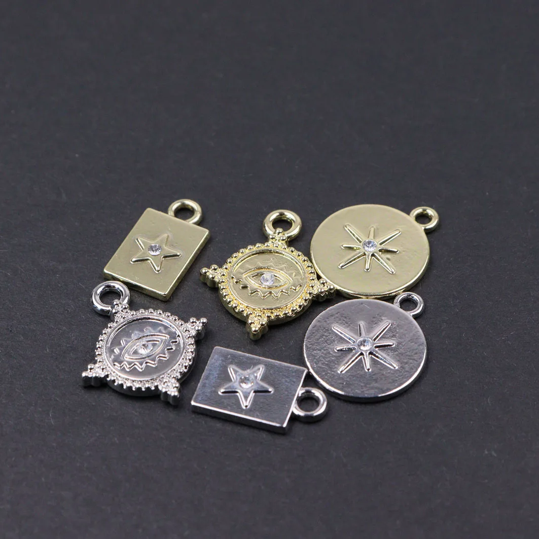 Eruifa 10 قطع نجمة مع حجر الراين عملة سبائك الزنك قلادة، القرط سوار مجوهرات DIY اليدوية 2 الألوان
