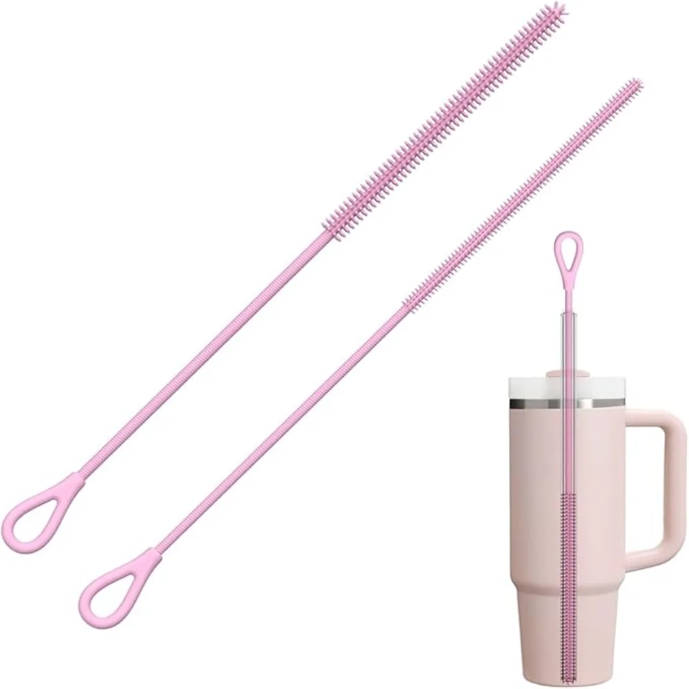2pcs 6/8mm Silicone Straw Brushes Bendable Extra Long Pipe Tube Cleaning Brush Reusable Soft Pacifier Brush Feeding Bottle