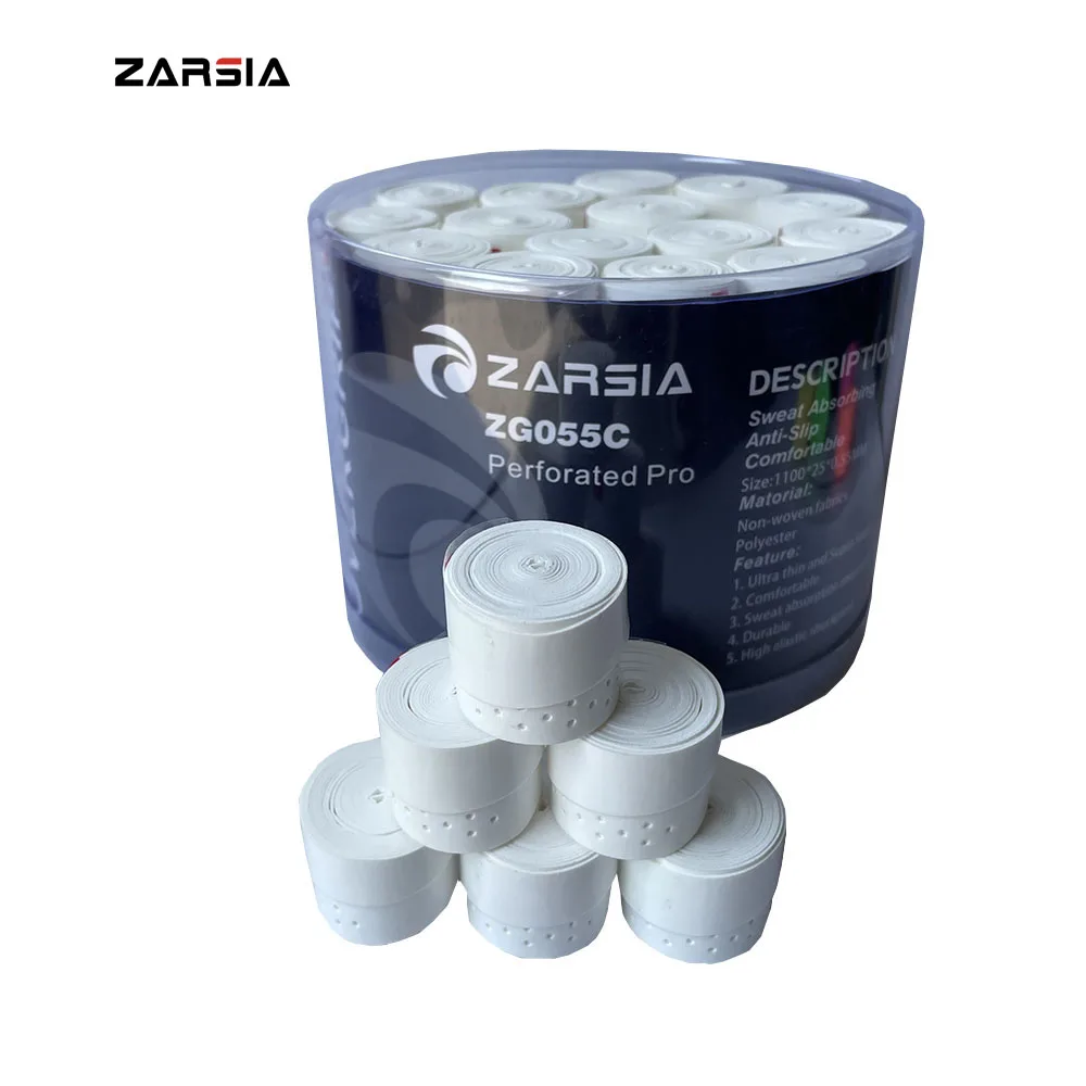 60pcs ZARSIA White 0.55mm Perforated Tennis Overgrip,Sticky Padel Racket Grip ,Anti-slip Badminton Racket Overgrips