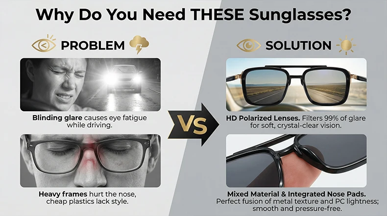 2026 Polarisierte Übergroße Quadratische Sonnenbrille für Damen Luxus Designer Doppelbrücken Y2K Mode Fahrbrille für Damen Retro Shades – Detail 3