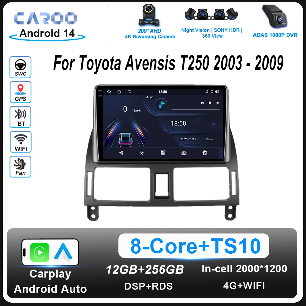 

Android Radio Stereo For Toyota Avensis T250 2003 -2009 Auto Multimedia Video Player DSP Carplay Stereo QLED Screen Head Unit 4G