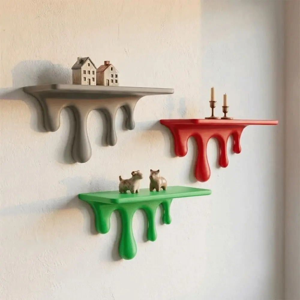 3D Printed Drip Floating Shelf Plastic Wall-Mounted Wall Storage Rack Irregular Shape Artistic Decorative Wall Bracket