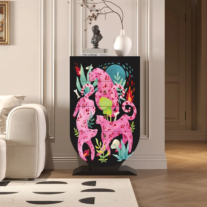

French retro solid wood leopard four-chest cabinet living room storage sofa side household bedroom wall locker