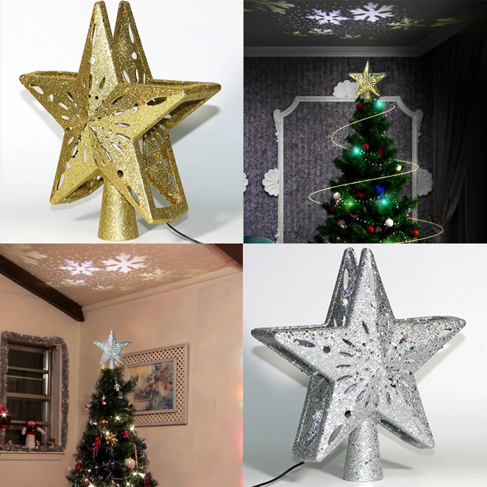 

Christmas Tree Topper Projector LED Star Ornament Shiny Hollow Design Perfect Home Office Decor Non Fading Plastic